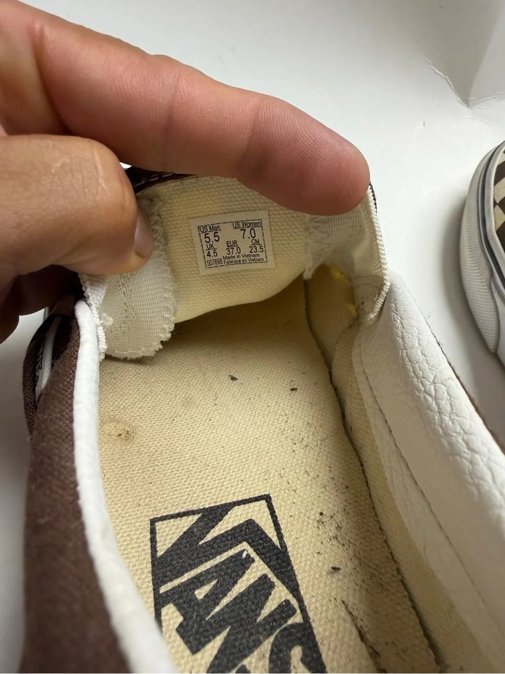 Vans Kids Brown and Cream Checkerboard Slip-On Sneakers